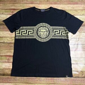 Level Ten Couture Men's Black T-Shirt Gold Greek God Graphic Tee